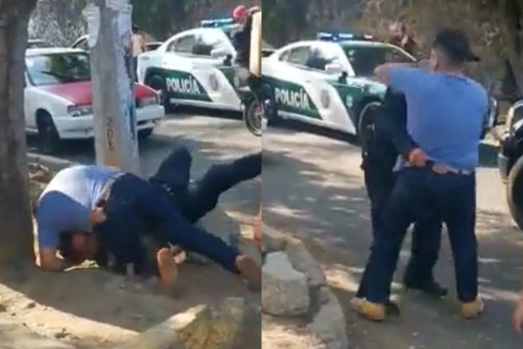 Hombre golpea a policía de la CDMX en plena zona escolar (VIDEO)