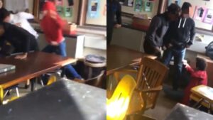 Maestra recibe golpe al intentar detener pelea entre estudiantes VIDEO1