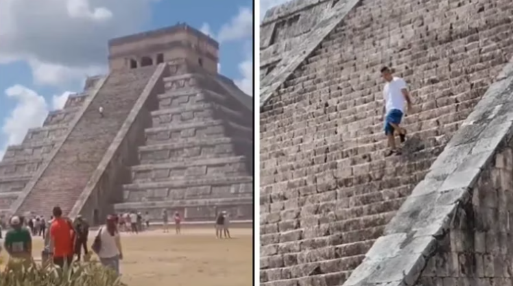 "Otra vez" Bajan a turista que subió a pirámide de Kukulkán en Chichén Itzá