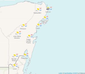 El clima para hoy viernes 28 de abril en Cancún y Quintana Roo, se pronostica ambiente caluroso con vientos de surada.