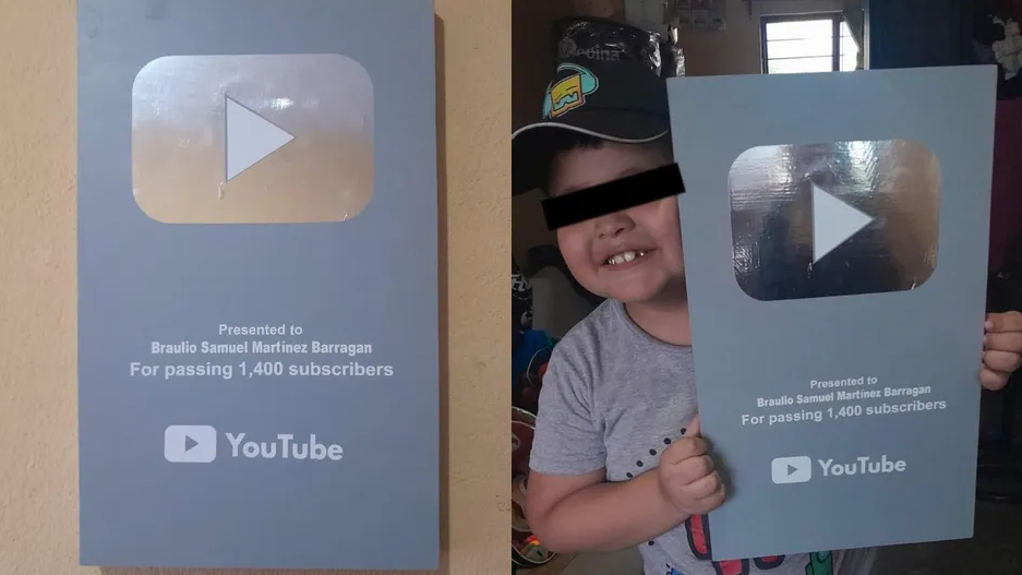 Padre regala a su hijo una placa de YouTube por sus 1400 seguidores