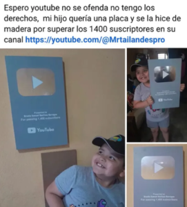 Padre regala a su hijo una placa de YouTube por sus 1400 seguidores