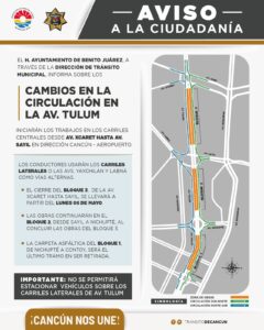 Cancún: Anuncian cierres viales por obras en la av. Tulum