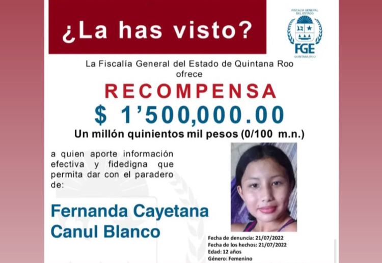 Ofrecen 1.5 millones de pesos para localizar a Fernanda Cayetana  