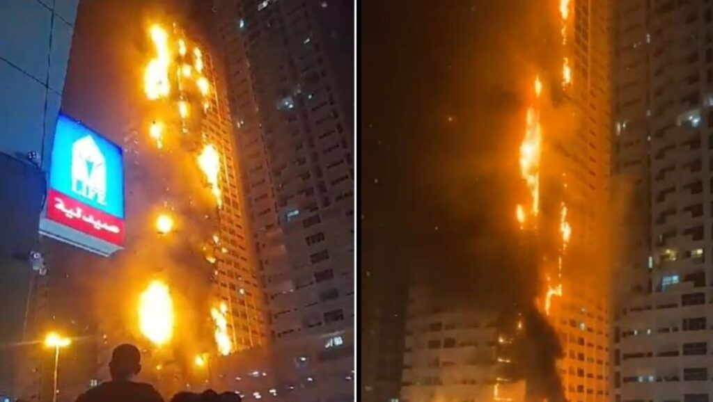 Edificio residencial en Emiratos Árabes Unidos se incendia (Video)