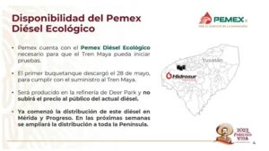 Tren Maya usará diésel ecológico producido en Deer Park