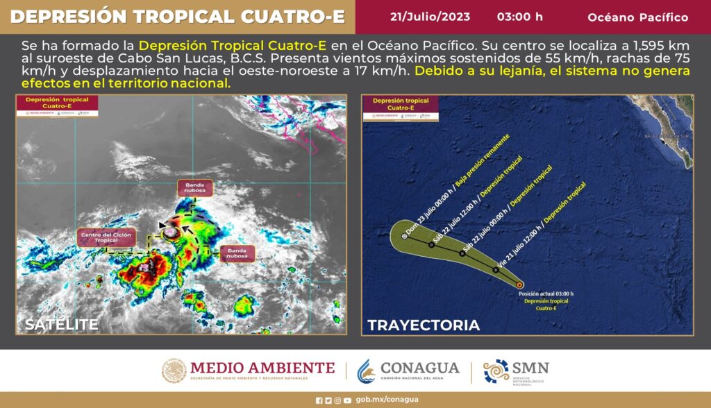 Depresión tropical Cuatro-E se forma en el Pacífico ¿Habrá afectaciones?