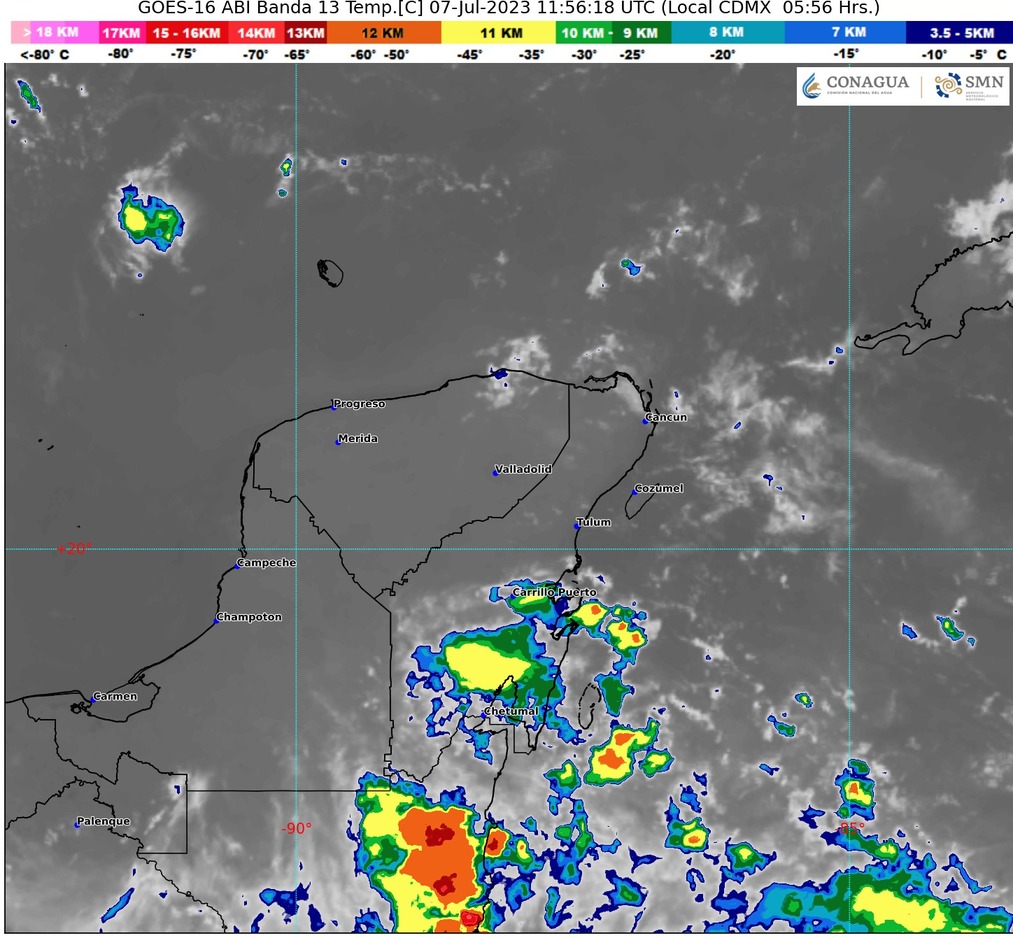 El clima para hoy 07 de julio en Cancún y Quintana Roo, se esperan lluvias puntuales fuertes en la región.