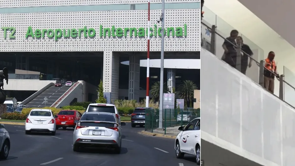 ¡Terrible accidente! Se revienta vidrio y cae en Terminal 2 del AICM; deja 3 heridos