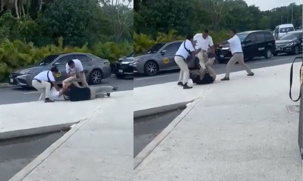 Transportistas se agarran a golpes en el aeropuerto de Cancún (VIDEO)