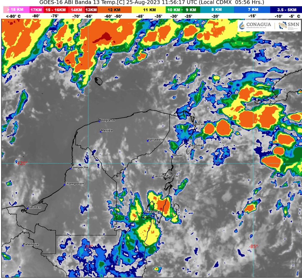 El clima para hoy 25 de agosto en Cancún y Quintana Roo, se esperan lluvias puntuales fuertes. Cielo nublado la mayor parte del día y lluvias puntuales muy fuertes con descargas eléctricas