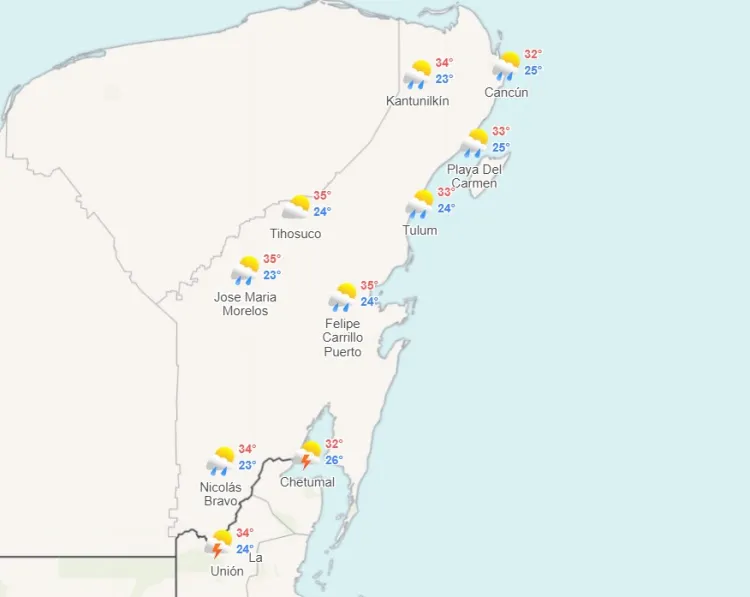 Clima para hoy en Cancún y Quintana Roo: Nublado con chubascos