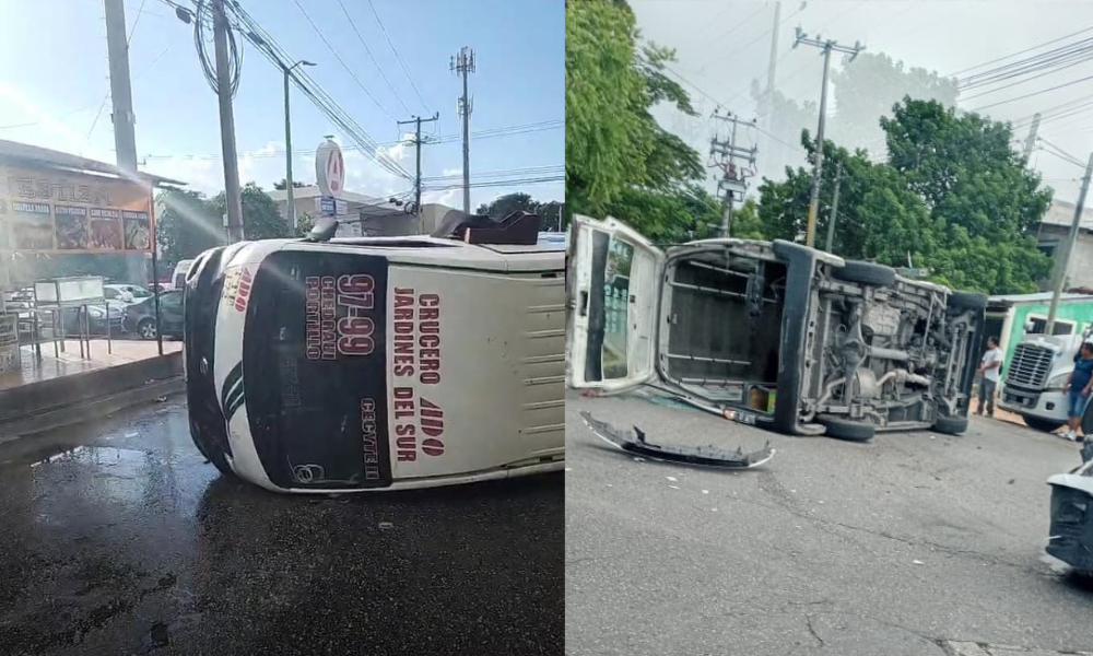 Combi choca y vuelca en Cancún; deja 10 lesionados