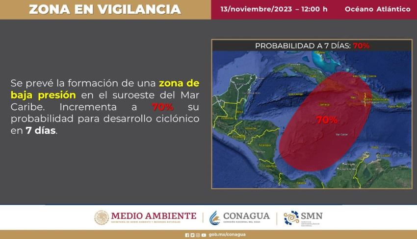 Alerta en el Mar Caribe: Persiste un 70% de Posibilidad de Desarrollo Ciclónico encima de Quintana Roo