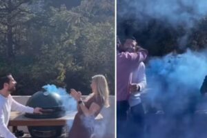 Pareja revela genero de bebe en un asador VIDEO