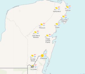 El clima para este 03 de enero en Cancún y Quintana Roo, se espera ambiente cálido con cielo nublado.