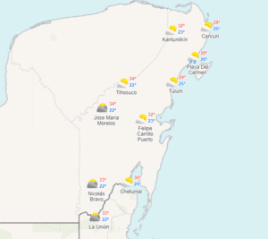 Clima hoy en Cancún y Quintana Roo: Nublado con chubascos 