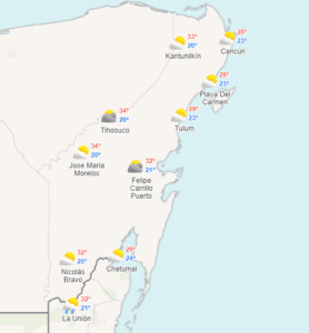 Clima hoy en Cancún y Quintana Roo: Caluroso con probabilidad de lluvias