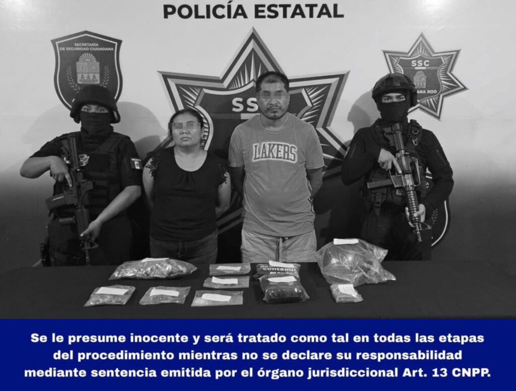 Detienen a pareja en la Región 100 de Cancún por narcomenudeo y extorsión
