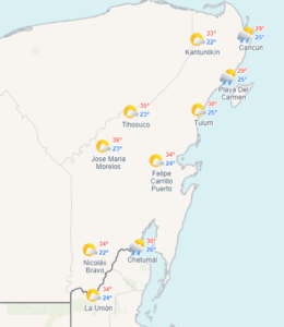 Clima en Cancún y Quintana Roo: Caluroso con posibles lluvias