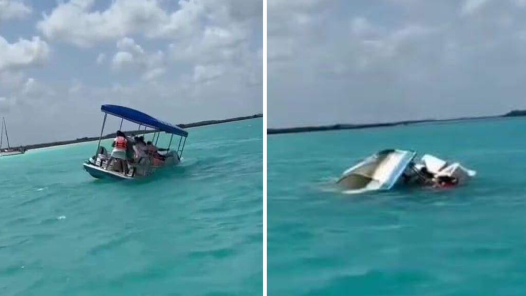 VIDEO: Así se hundió una embarcación en bacalar con 12 turistas abordo