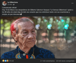 Muere 'La Gilbertona', famosa influencer de la comunidad LGBT FOTO CORTESÍA 