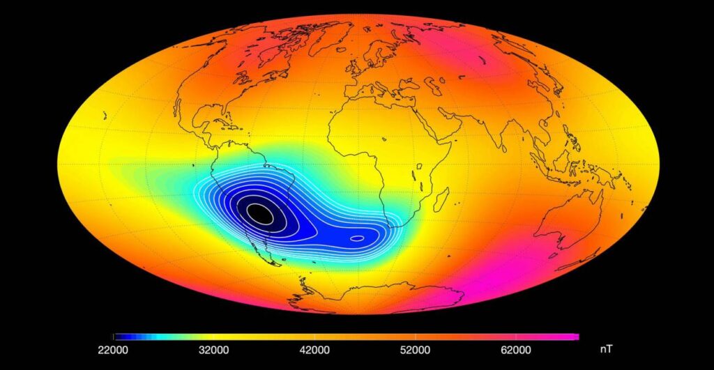 La anomalia magnetica del Atlantico sur parece dividirse