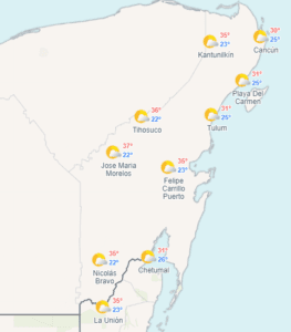 Clima hoy en Cancún y Quintana Roo: Caluroso con lluvias