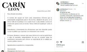 Concierto de Carin Leon cancelado por presuntas amenazas