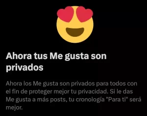 Confirmación de la privacidad de los "Me gusta" en X