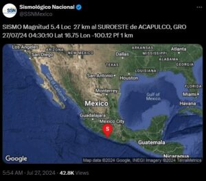 Sismo de 5.4 sacude estados de México