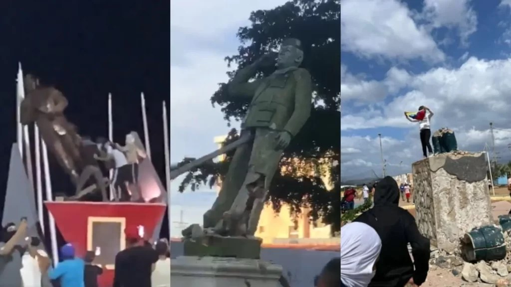 Derriban estatuas de Hugo Chávez en Venezuela por protesta electoral