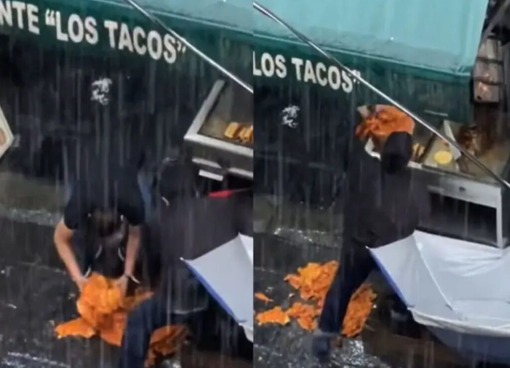 Taquero sigue vendiendo sus tacos a pesar de la caída del trompo de pastor (VIDEO).