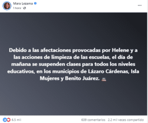 Suspensión de clases tras el huracán Helene