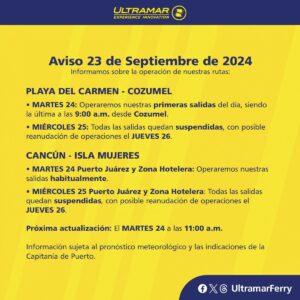 Ferrys paran actividades en Quintana Roo