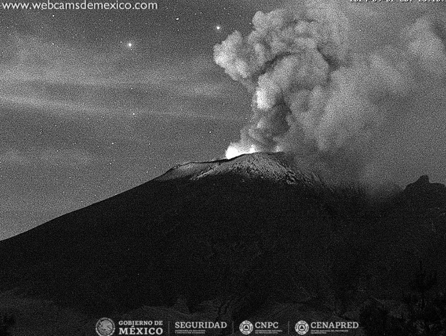 Popocatépetl registra actividad; 25 exhalaciones y más de 2 horas de tremor