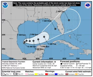 Depresión tropical 14: Trayectoria y posible fortalecimiento