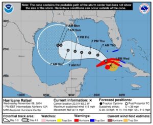 Norte de Quintana Roo en Alerta Azul por huracán Rafael categoría 3