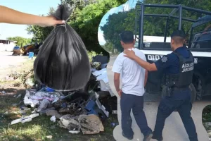 Primer habitante de Cancun detenido por tirar basura en lote baldio.