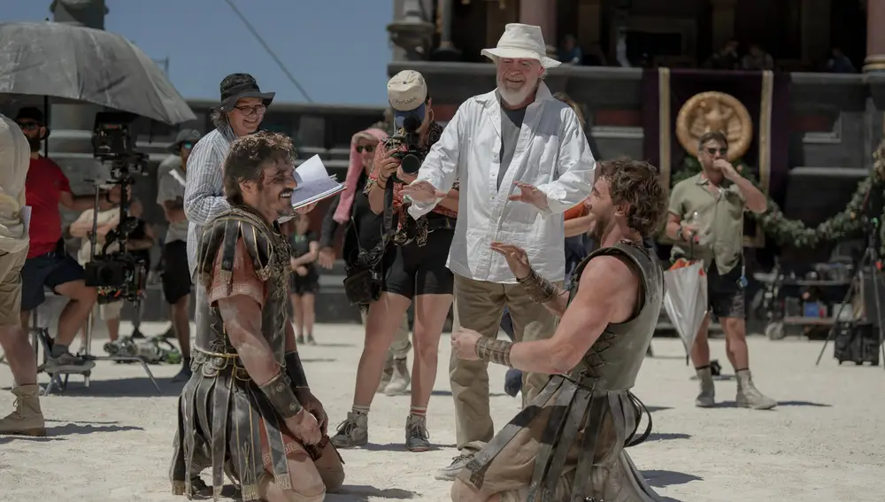 pedro pascal director ridley scott paul mescal set gladiator 58