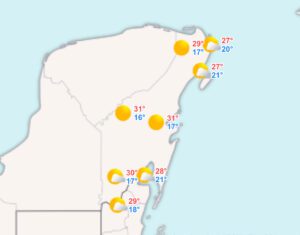 Clima en Cancún y Quintana Roo: Medio nublado con vientos