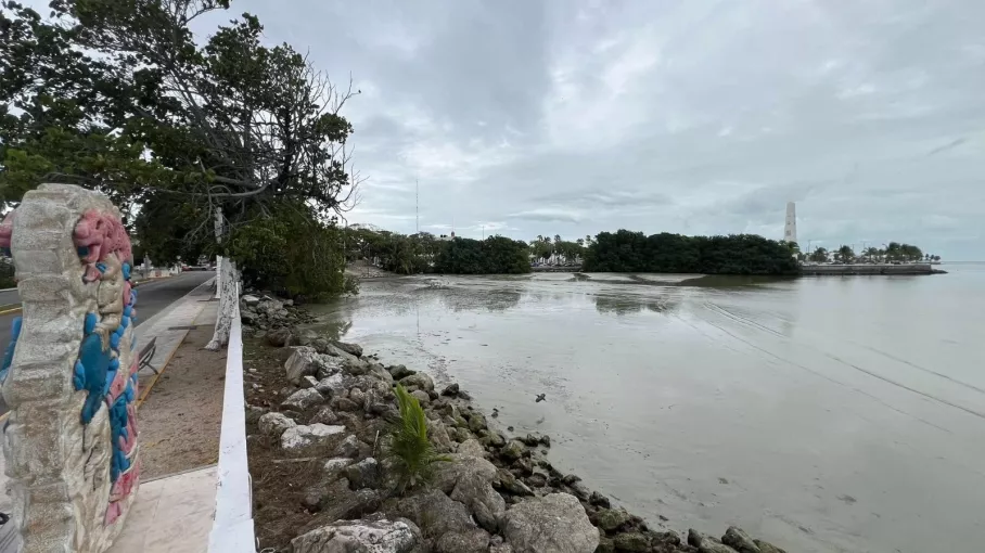 Se aleja el agua de la orilla de la Bahía de Chetumal