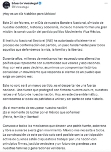 Eduardo Verástegui crea el partido “Movimiento Viva México”