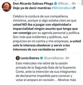 Ricardo Salinas Pliego llama “ministra burra” a Lenia Batres