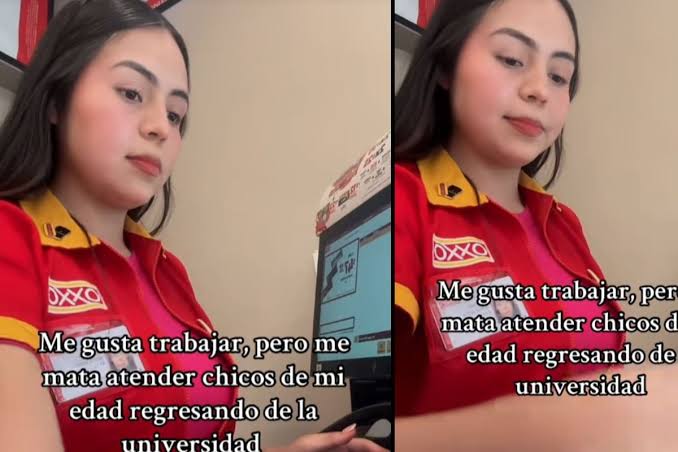 Trabajadora de Oxxo expresa frustración por no poder estudiar mientras atiende a universitarios