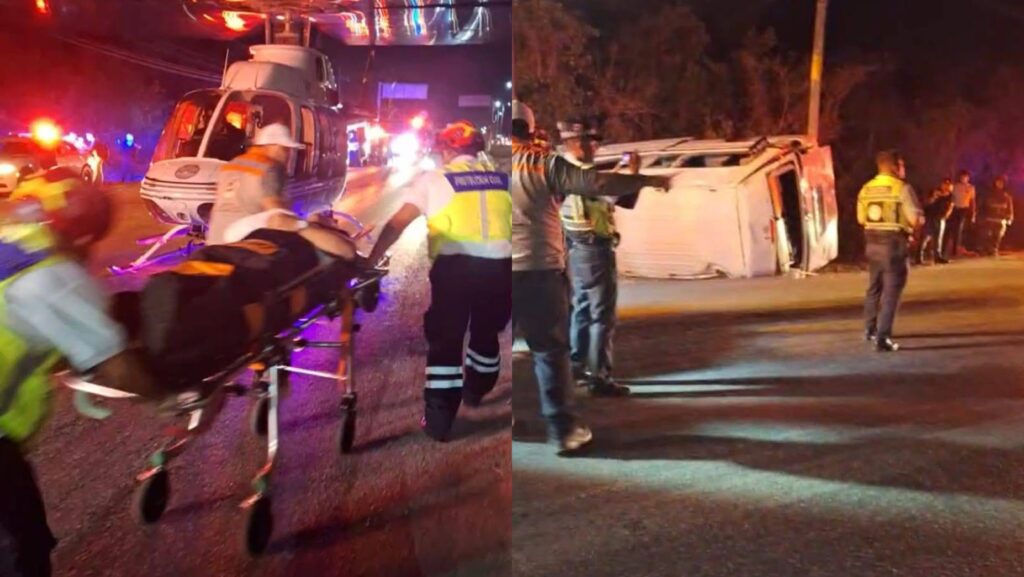 Accidente en carretera Cancún–Playa del Carmen, deja más de 10 lesionados