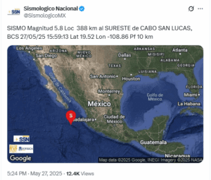 Cabo San Lucas presenta sismo de magnitud 5.1