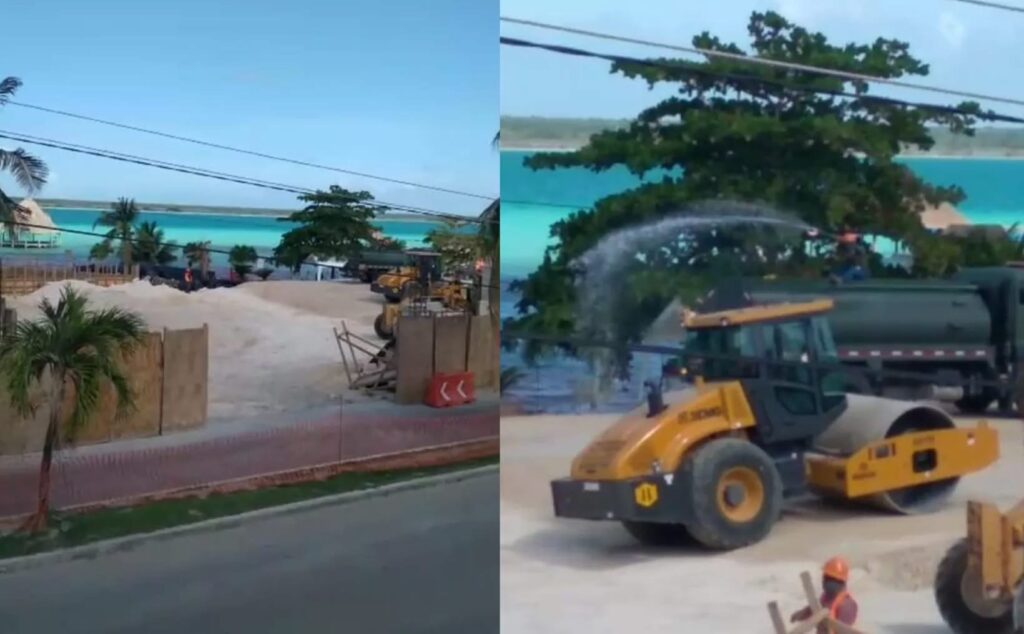 Pese a suspensión, continúan con obras en la ribera de la Laguna de Bacalar