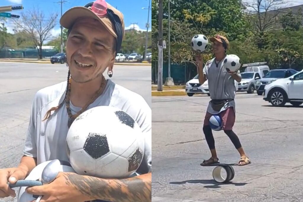 Joshua, malabarista de CDMX que se gana la vida en Cancún