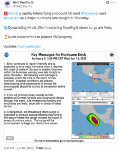 Inundaciones mortales y olas destructivas con la llegada del huracán Erik 